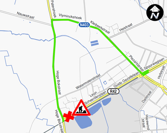 Deze kaart toont waar de werken worden uitgevoerd en hoe de omleidingen lopen.